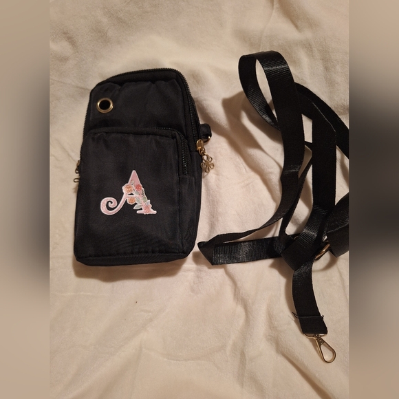 Handbags - Mini Black Crossbody Bag with Initial A NWOT